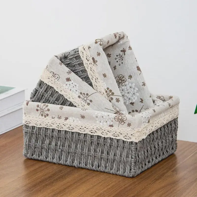 Woven Rattan Storage Basket with Lid, Handmade Sundries Organizer for Food, Books, Snacks, and Picnic Use 4