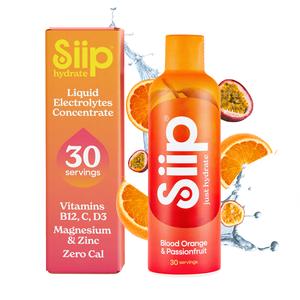 Siip Hydrate zero cal. Orange 30 servings. Liquid Electrolytes & Vitamins, Makes 30 Drinks, with Vitamin B12, Vitamin C, Vitamin D3, Magnesium, Zinc, Blood Orange & Passionfruit Flavour
