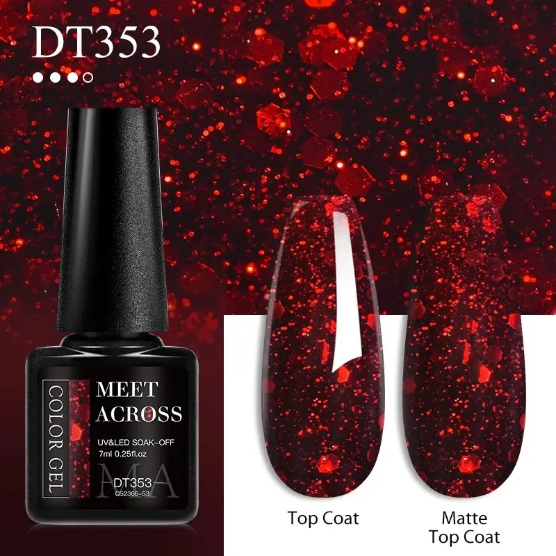 7ml Red Gel Nail Polish Crystal Semi Permanent Soak Off UV Gel Varnish Nail Art Manicure Base Matte Top Coat Vernis Drying Long Lasting Wipe Cutics Cosmetic