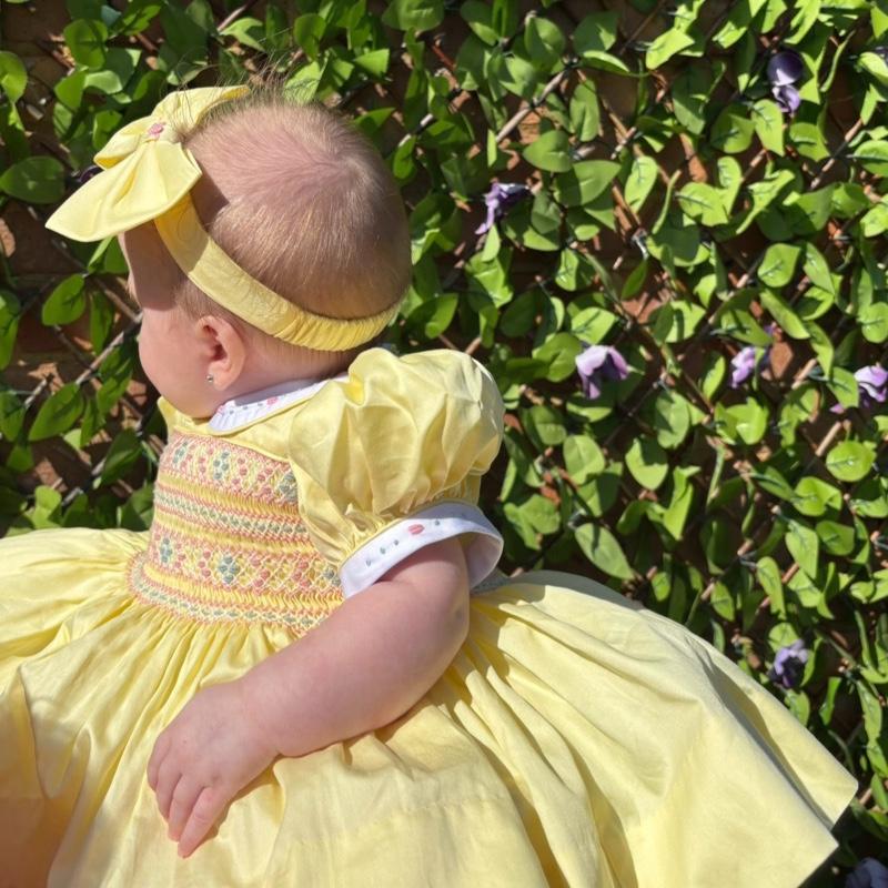 Girls Lemon Smocked Dress with Baby Blue & Pink - Casual Style for Kids Fashion - Womenswear 4