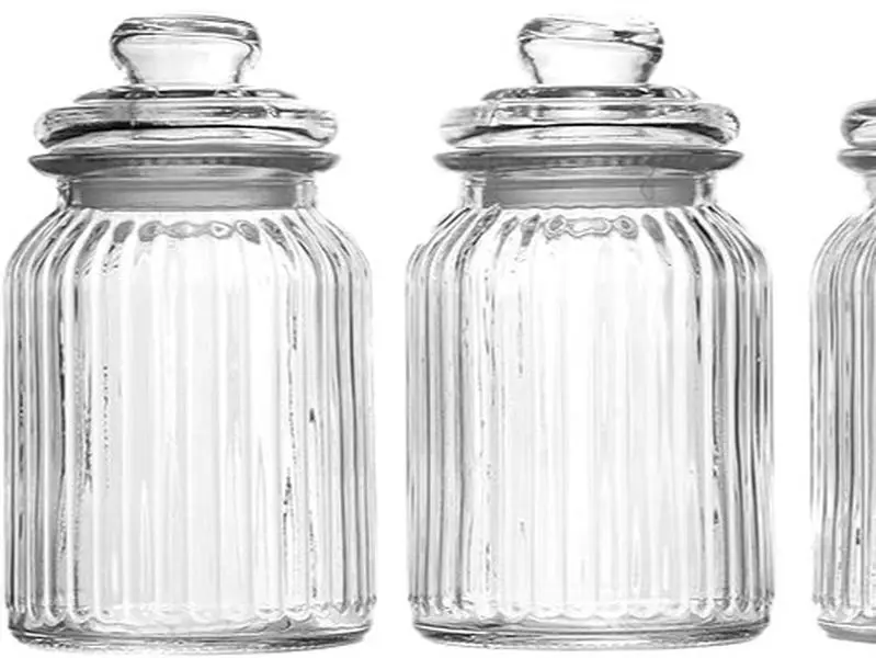 Vintage Airtight Glass Jars - Set of 3 | Traditional Sweet Jar Storage Containers | Preserving Kitchen Jars | Ideal for Tea, Coffee & Sweets | M&W (990ml)