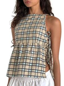 Women's Colorblock Plaid Print Cami Top, Casual Sleeveless Top for Summer, Fashion Women's Top for Daily Wear, Casual Tank Top