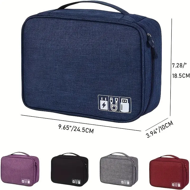 [Waterproof Electronics Organizer] Durable Waterproof Travel Electronics Organizer Bag - Adjustable Compartments, Mesh Pouches & Handle for Chargers, Phones, Laptops & Accessories, Blue 0