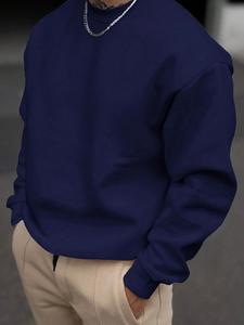 Men's Solid Drop Shoulder Sweatshirt, Loose Casual Long Sleeve Round Neck Pullover for Fall & Winter, Men's Clothes for Daily Wear