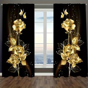 Rose & Butterfly Pattern Door Curtain, 2 Counts/set Thermal Insulated Door Curtain, Home Decor for Living Room Bedroom, Room Divider Curtain