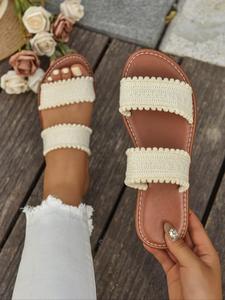 Women's Fashionable Plain Color Crochet Slides, Fashionable Flip Flops, Casual Comfortable Slippers for Summer, Lightweight Breathable Slippers for Beach Vacation, Footwear