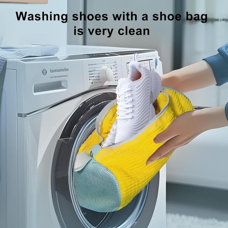 Shoe Washing Machine Bag with Zipper Hook - Reusable Lightweight Portable, Fluffy Fibers 360° Wrap-Around Cleaning (2PCS) 2