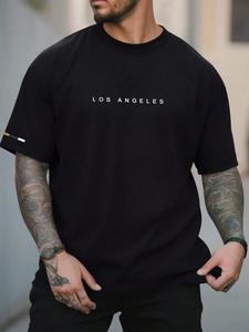 Men's Letter Print Round Neck Tee, Regular Fit Casual Short Sleeve Crew Neck T-Shirt for Summer, Fashion Men's Top for Daily Wear, Tropical