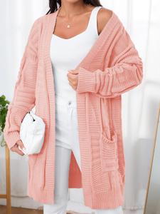 Women's Plain Textured Pocket Open Front Cardigan, Casual Drop Shoulder Long Sleeve Knitwear for Daily Wear, Women Fall Clothing