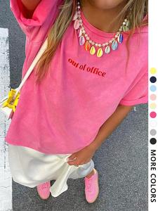 Women's Letter Print Round Neck Tee, Fashion Casual Crew Neck Short Sleeve T-Shirt for Daily Holiday Vacation Outdoor Wear, Ladies Clothes for All Seasons