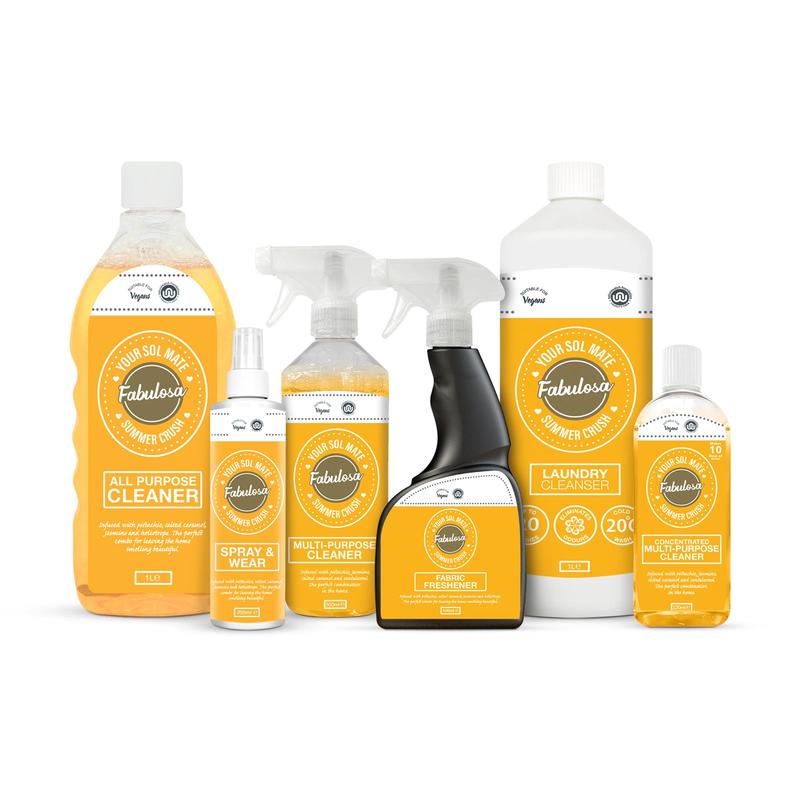 Fabulosa Your Sol Mate Summer Crush Household Cleaning Bundle 6 Piece Scented Multipurpose Spray Laundry Cleanser Fabric Freshener with FREE 3 pack essential oil sachets 8