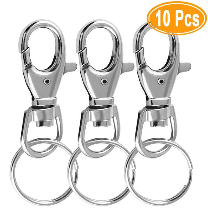 10Pcs Swivel Lobster Clasp Clips Hook Stainless Steel Key Ring Split Keychain UK 0