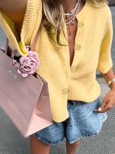 Women's Plain Button Front Sweater Cardigan, Casual Short Sleeve Cardigan for Summer, Ladies Knitwear for Daily Wear