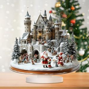 Christmas Themed Acrylic Ornament, Creative Santa Claus & Snow Castle Design Acrylic Decoration, Home Decor for Living Room & Bedroom & Office