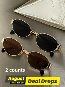 Women's Fashionable Metal Frame Oval Sunglasses, Trendy Casual Sunglasses for Everyday Use, Fashion Accessories for Outdoor Activities