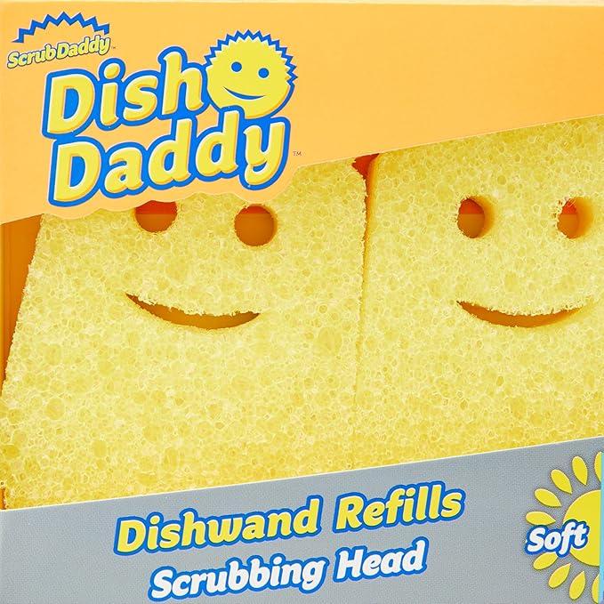 Scrub Daddy Dish Wand Scrubbing Brush Replacement Heads, Soap Dispensing Brushes, Texture Changing Washing Up Sponges, Detachable Dish Daddy Head Sponge Refills, Yellow 2 Pack 2