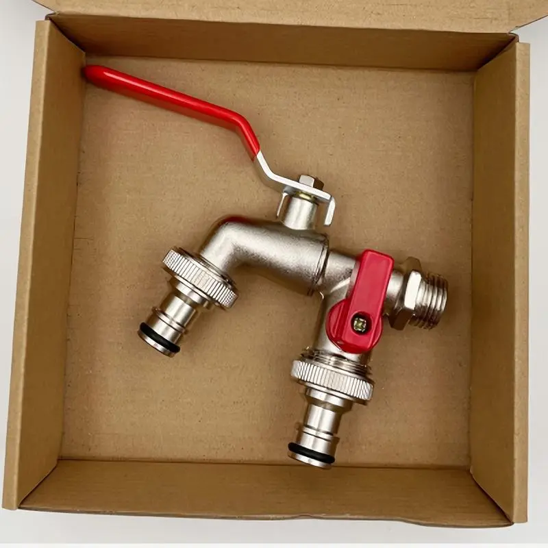 Stainless Steel Garden Hose Faucet, Double Outlet Garden Water Faucet, Universal Threaded Outdoor Faucet, Compatible with Sprayer & Hose Gun, Garden Accessories