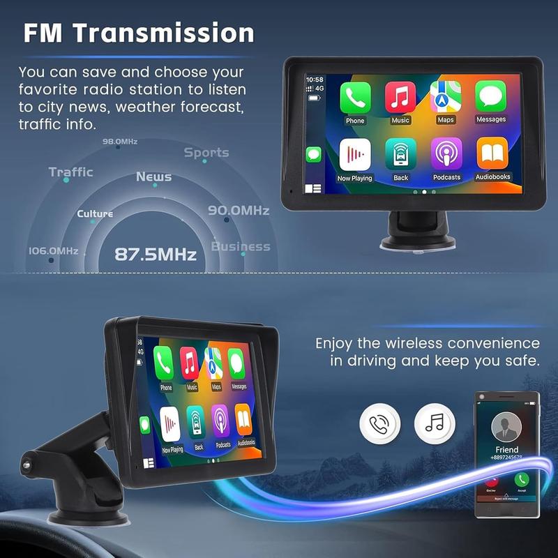 【UK SELLER 】7" Portable Wireless Car Stereo for Apple Carplay & Auto Screen, HD TouchScreen Auto for Cars, Car ScreenCarplay, Car Radio Receiver with BT, FM,AUX, Back to School Supplies car playscreen dash camera 5