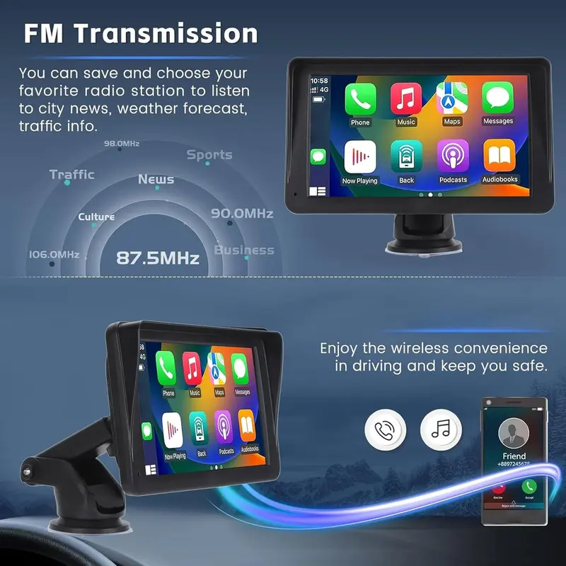 【UK SELLER 】7" Portable Wireless Car Stereo for Apple Carplay & Auto Screen, HD TouchScreen Auto for Cars, Car ScreenCarplay, Car Radio Receiver with BT, FM,AUX, Back to School Supplies car playscreen dash camera 5
