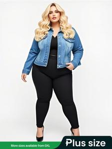 【Plus Size】denim Jacket, Casual Long Sleeve Outerwear for Summer, Women's Longsleeves Clothes for Daily Wear, Coats, Summer Tops, Womenswear, Casual Fashion Jacket