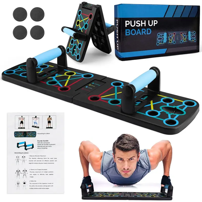 Tabla de flexiones plegable elevada para hombres y mujeres– Barras para flexiones portátiles, multifuncionales 9 en 1, asas para flexiones para el suelo para hombres, equipo de gimnasia para hacer ejercicio en casa, accesorios de fitness 0