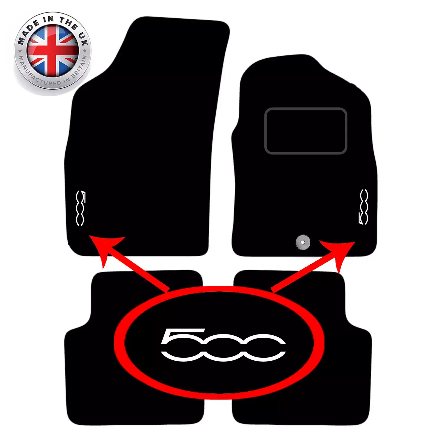 Carmats Fits Fiat 500 2008 to 2012, 4pc set, 1 Clips & LOGOS
