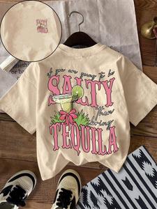 Women's Letter Print Round Neck Tee, Fitted Casual Summer Style  Comfy Chic Graphic Short Sleeve T-shirt for Summer, Ladies Clothes for Daily Wear, Crewneck Tshirt