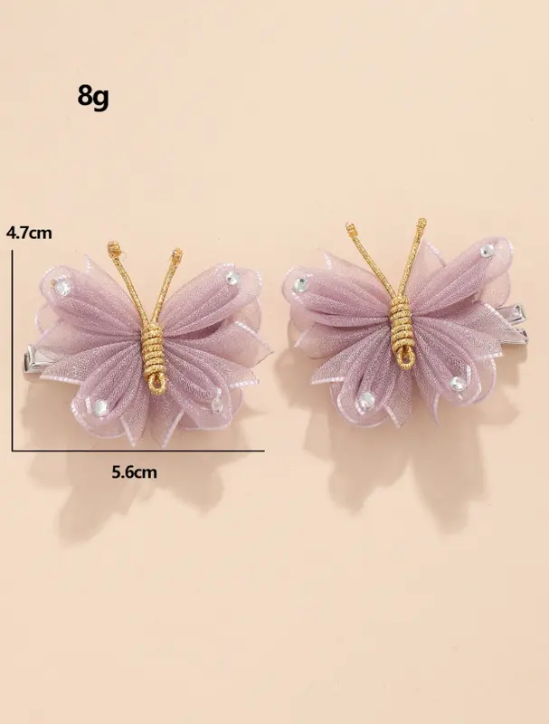 2pcs Toddler Girls Rhinestone & Butterfly Decor Hair Clip 3