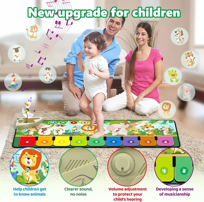 Rodzon Toys for 1-4 Year Old Boys Girls, Musical Play Mat with 9 Piano Keyboard, Piano Dance Mat Built in 19 Sounds & Recording Function for Toddlers Infant Kids Birthday Gifts Present Early Education 2