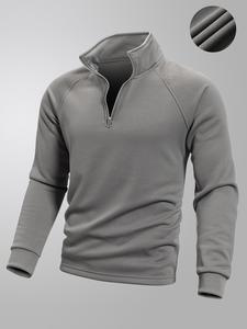 Men's Solid Half Zip Up Sweatshirts, Casual Long Sleeve Sweatshirt for Fall & Winter, Men's Clothes for Daily Wear