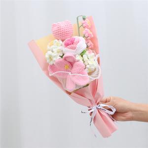 Finished Crochet Flower Bouquet with Rose Tulip for Wife Mother's Day Teacher Day