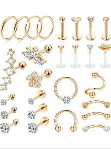 Mixed Style Rhinestone Decor Studs & Hoop Earrings Set, High Quality Earrings, Stainless Steel Helix Piercing Tragus Earrings, Fashion Piercing Jewelry for Women & Men