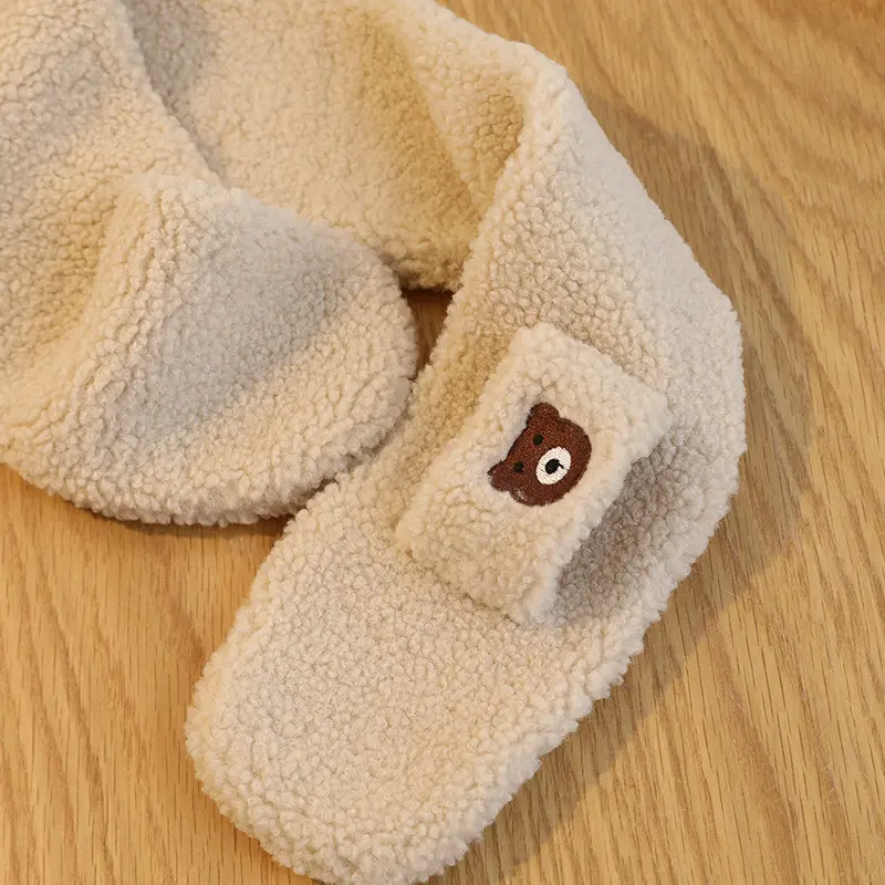 Bear Winter Baby Scarf Gloves Set Faux Lamb Wool Korean Warm Kids Neck Warmer Mittens Children Boys Girls Accessories 2-6Years 4