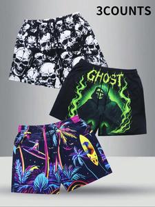 Men's Regular Fit Skull & Plants Print Drawstring Waist Shorts, Regular Fit Casual Comfy Breathable Beach Shorts for Summer, Men's Bottoms for Daily Wear