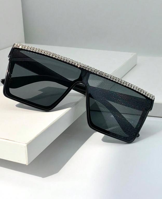 1pc Women Fashion Square Rhinestone Decorated Y2K Style Eyeglasses Beach Accessories For Women Glasses Shades 3