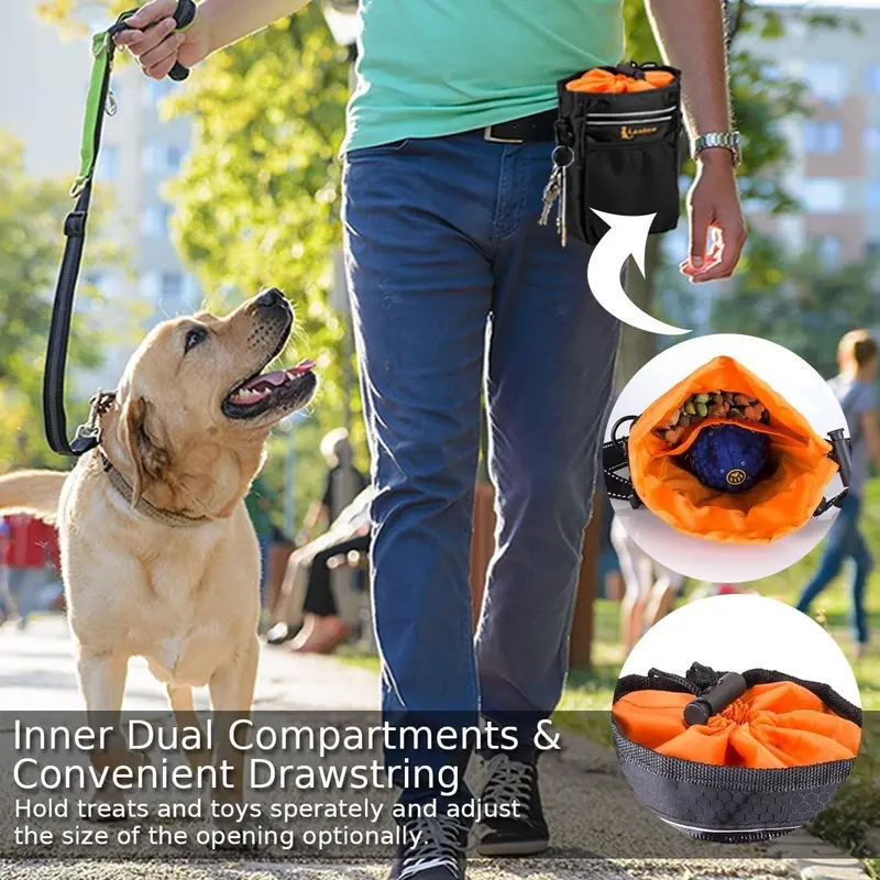 Dog Treat Pouch Bag with Poop Bag Holder, Waterproof Puppy Training Walking Bag W/Shoulder Strap, Waist Belt and Clip, Easily Carrying Dog Toys, Food 7