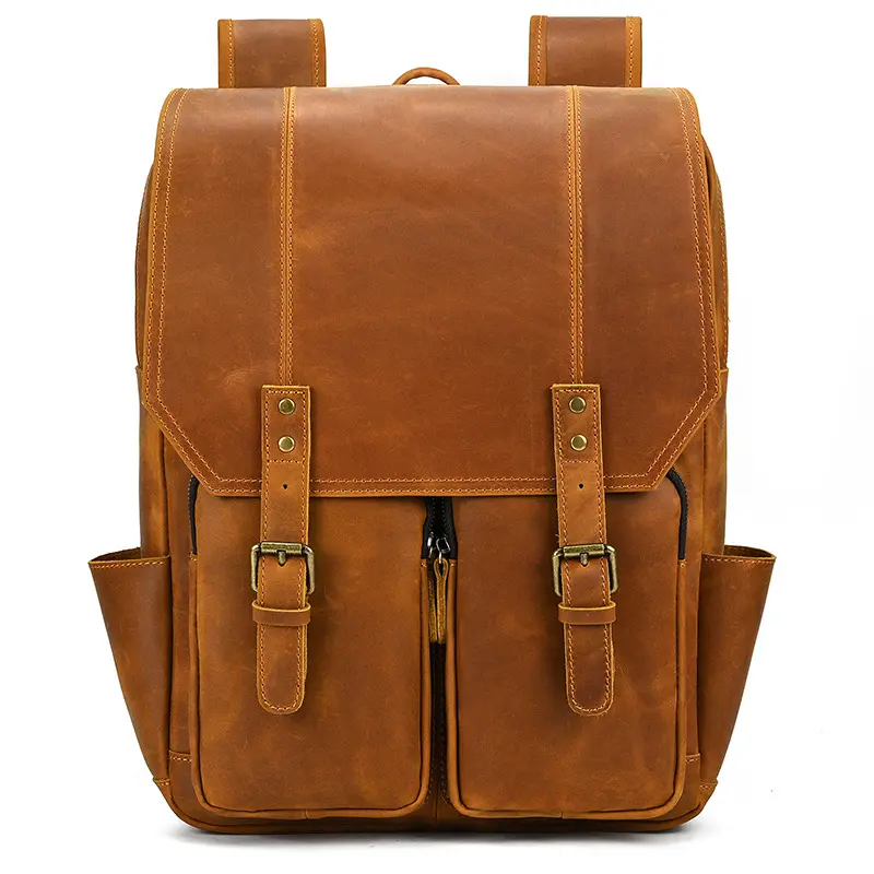 Large Capacity Retro Cowhide Leather Backpack for Men 16 Inch Travel School Bag String Closure-Fashionable 16 Inch Men's