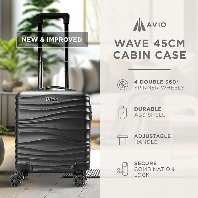 Wave Cabin Suitcase 45x36x20cm - Lightweight Double Wheel Luggage Bag, 2 Internal Pockets, Telescopic Handle 3 Heights, Durable ABS Hard Shell - Approved by Most Airlines 2