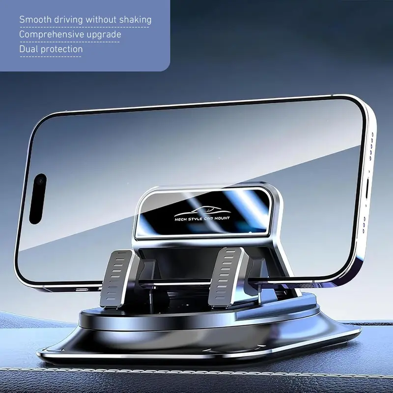 360° Rotation Dashboard Phone Holder for Car, One-Hand Operation Mount with Anti-Slip Grip & Adjustable Spring Clip, Compatible with iPhone & Samsung, with Tray