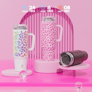 【 Suitable For Automotive Use 】32oz (946ml) 304 Stainless Steel Vacuum Tumbler – 2-in-1 Straw & Sip Lid, Leak-Proof Design, Ergonomic Handle & Extended Thermal Retention, Portable Travel Mug for Coffee, Outdoor, Commuting & Camping