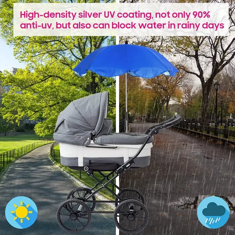 New Baby Pesci Universal Sun Rain Umbrella Pram Pushchair Canopy Parasol Shade (Black) 7