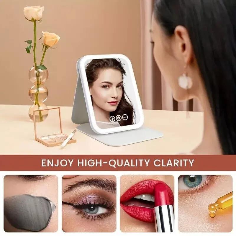 Portable Led Light Makeup Mirror, Rechargeable Desktop Electric Mirror, Foldable Makeup Mirror For Home, Dormitory, Bedroom, Living Room, For Gift, Decor 2