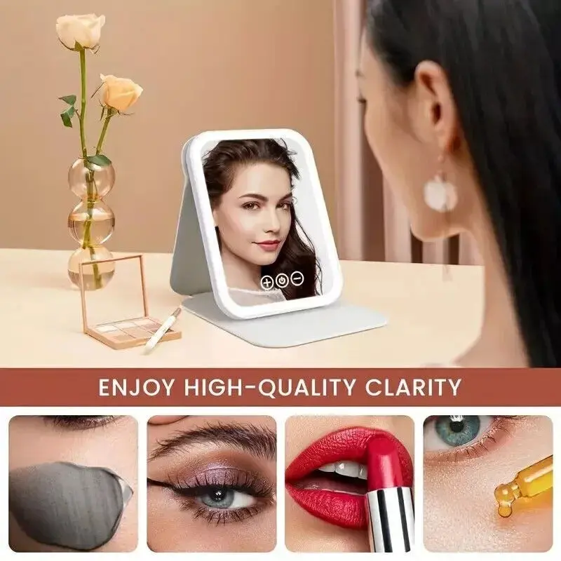 Portable Led Light Makeup Mirror, Rechargeable Desktop Electric Mirror, Foldable Makeup Mirror For Home, Dormitory, Bedroom, Living Room, For Gift, Decor 1