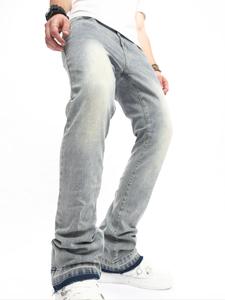 Men's Colorblock Pocket Button Fly Jeans, Regular Fit Casual Comfy Straight Leg Trousers, Men's Bottoms for All Seasons, Cotton