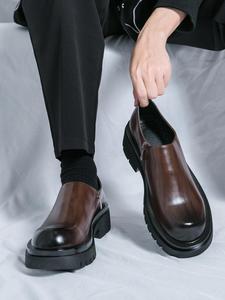 Men's Casual Solid Color Lace Up Dress Shoes, Fashionable Comfortable Thick Sole Platform Loafers, Male All-match Round Toe Shoes for Daily Wear