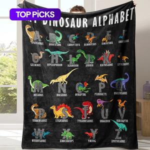 Cartoon Dinosaur Pattern Flannel Cozy Blanket, 1 Count Soft Comfortable Warm Napping Throw with Storage Bag, Halloween Decor Sleeping Bedding Supplies, Dinosaur Print Blanket