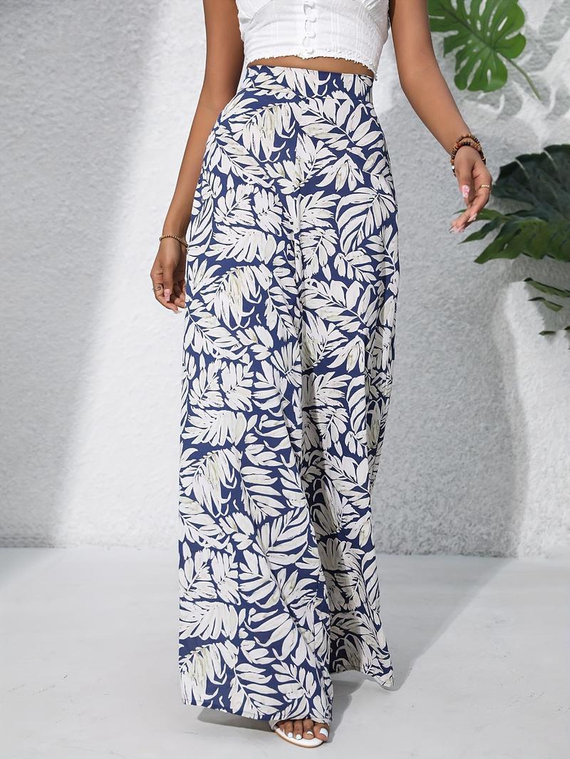 Product Introduction of Women'S Bohemian Floral Print Chiffon Wide-Leg Pants - High Waist, Elastic Waistband, Long Beach Trousers for Summer Vacation, Casual Elegant Style Womenswear Bottom Comfort 16
