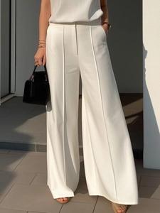 Women's Plain High Rise Wide Leg Pants, Elegant Formal Solid Trousers for Work Office Business, Ladies Bottoms for Spring & Fall