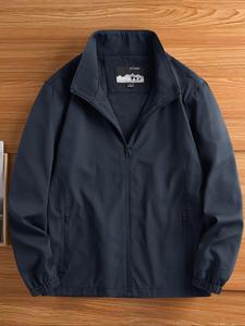 Men's Solid Pocket Zipper Funnel Neck Jacket, Regular Fit Casual Long Sleeve Zip Up Outerwear for Spring & Fall, Fashion Men's Clothes for Daily Wear, Coat