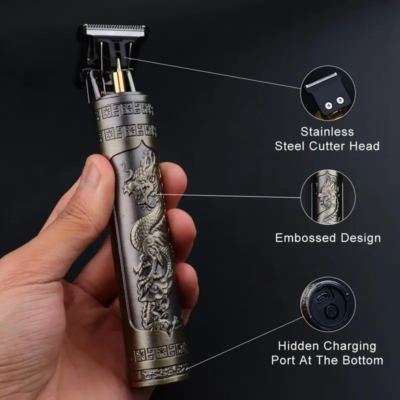 Men's Hair Clipper, 1 Set Professional Zero Gap T-blade Hair Trimmer, Cordless Rechargeable Edge Trimming Tool, Electric Beard Shaver, Haircut Razor Kit, Hair Clipper for Men 4